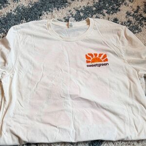 Sweetgreen White Graphic Tee with Orange Sun Logo